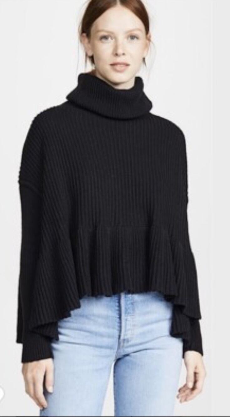 Free People Layer Cake Sweater Turtleneck Ribbed Knit Black Size M Oversized
